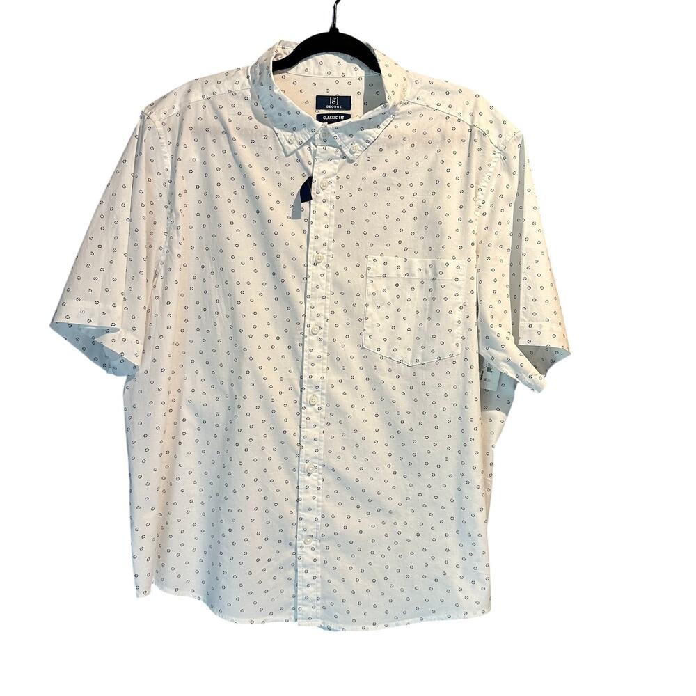 NWOT George Size XL Short Sleeve Button Up Print Stretch Cotton Classic Fit